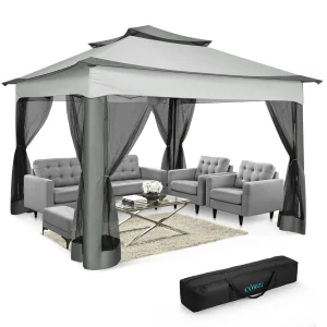 11x11ft Pop Up Gazebo Pavilion With Mosquito Netting