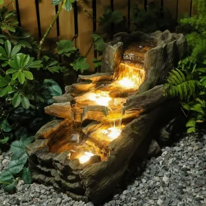 3-Tier Cascading Tree Trunk Water Fountain