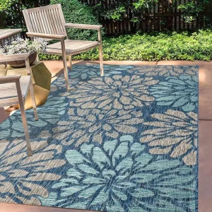 Textured Weave Outdoor Area Rug 5x8 Navy/Aqua