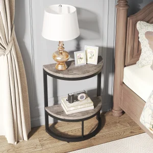 Half Round Side Table with Storage Shelf.