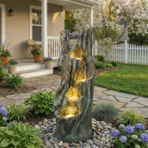 Rock Waterfall Outdoor Fountain With LED Lights