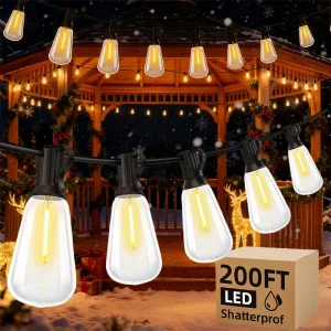 200FT LED Outdoor String Lights Dimmable Waterproof