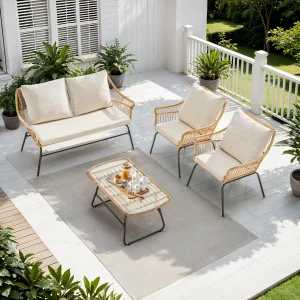 4 Piece Patio Wicker Set