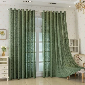 1pc Vintage Green Sheer Curtain with Cherry Blossom Embroidery