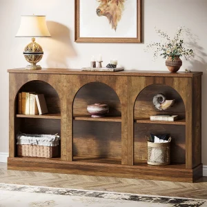 63-Inch Long Entryway Table with 3 Tier Storage
