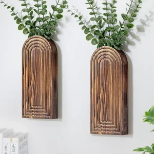 Set of 2 Natural Wood Hanging Planters