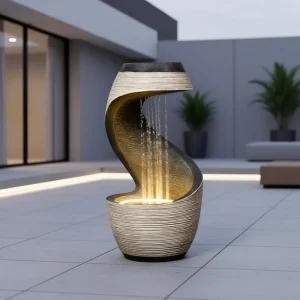 Elegant S-Curve Rainfall Fountain with LED Light