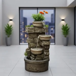 3-Tier Stacked Stone Outdoor Water Fountain