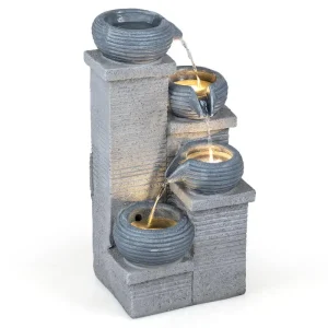 4-Tier Outdoor Waterfall Fountain with LED Lights