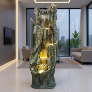 Outdoor Tree Trunk Water Fountain with LED Lights