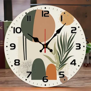 10-Inch Silent Round Wall Clock with Palm Leaf Design