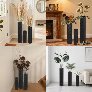 Set of 3 Beautiful Black Tall Floor Vases